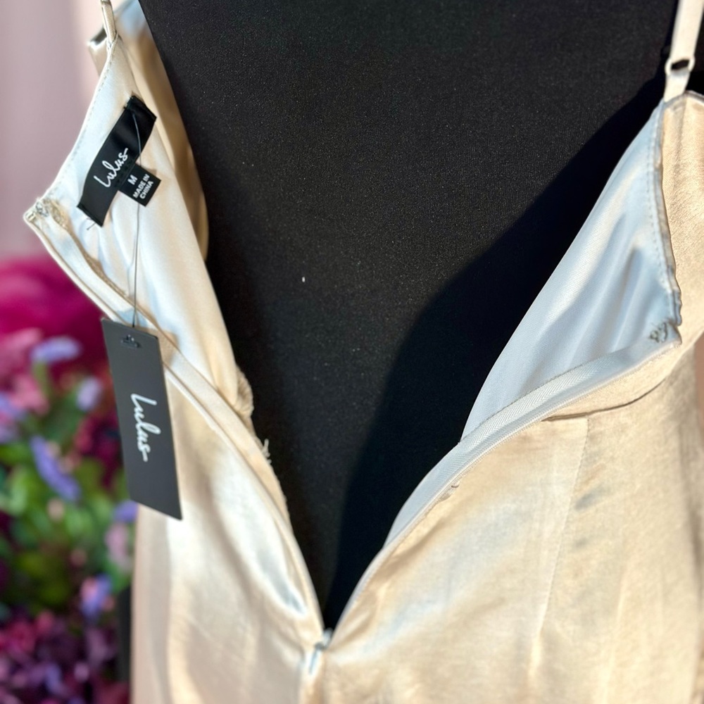 Lulus You're My Favorite Champagne Satin Slit Leg Jumpsuit - Picture 14 of 16
